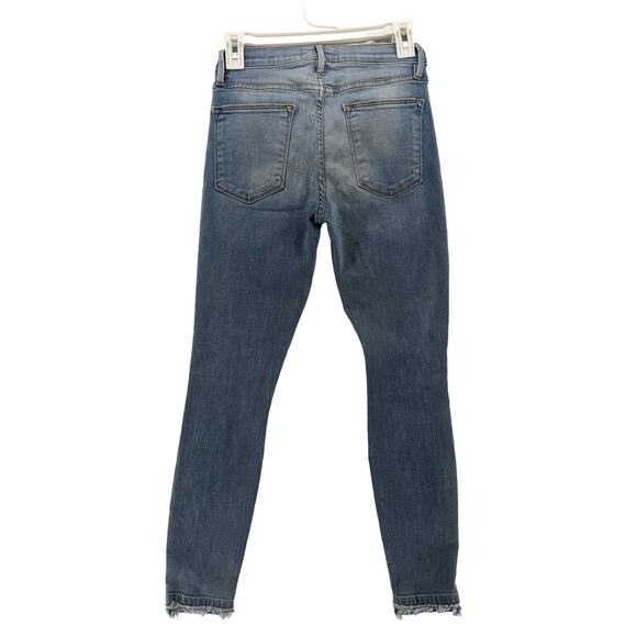 Frame Le High Skinny Jeans 27 Blue Distressed Denim Raw Hem Stretchy Mid Rise - Picture 2 of 14